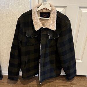 The Normal Brand Green Plaid Sherpa Collar Wool Blend Jacket-Size L-EUC